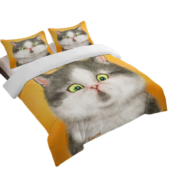 Kittens Art Cute Chubby Grey Cat King Quilt Cover