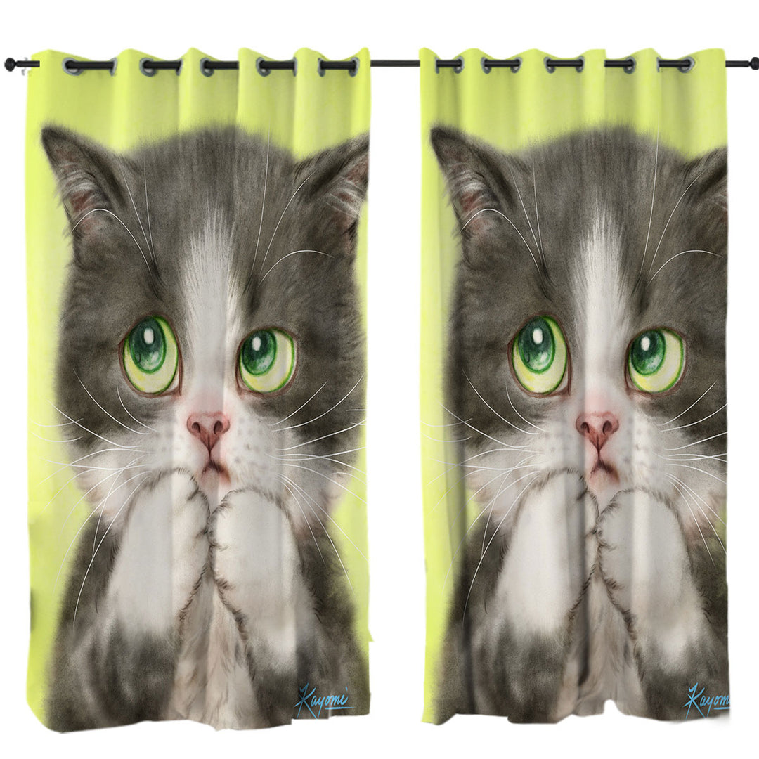 Kittens Art Paintings Cute Little Grey Kitty Cat Curtains
