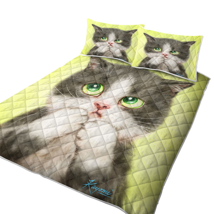 Kittens Art Paintings Cute Little Grey Kitty Cat Quilt