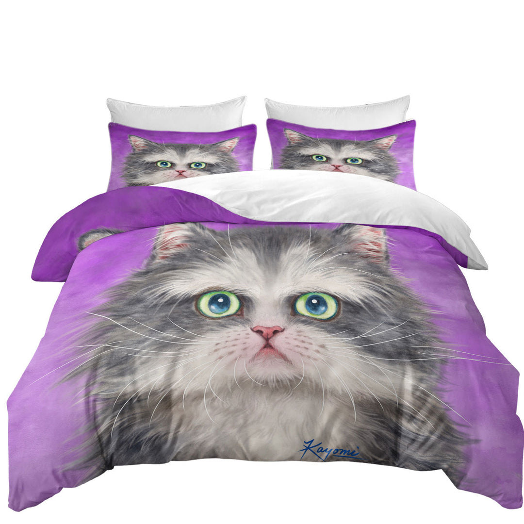Kittens Art Paintings Fluffy Grey and White Cat Duvet Cover