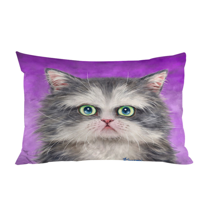 Kittens Art Paintings Fluffy Grey and White Cat Pillowcases
