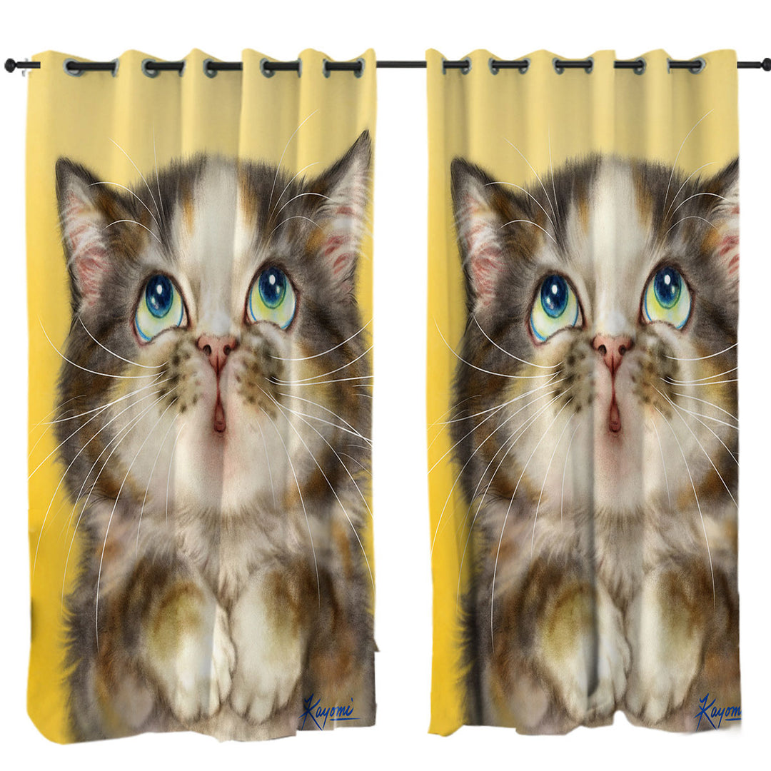 Kittens Cute Drawings Adorable Torbie Cat Curtains for Bedroom