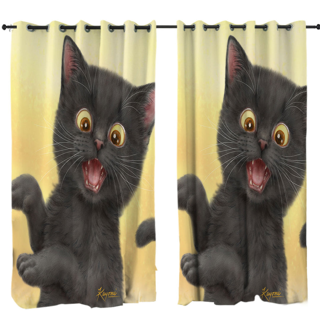 Kittens for Children Happy Little Black Cat Drapes and Curtains