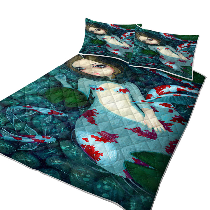 Koi Fish Pond Daydreaming Koi Mermaid Quilts