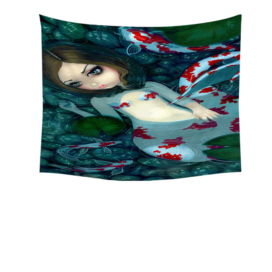 Koi Fish Tapestry Pond Daydreaming Koi Mermaid