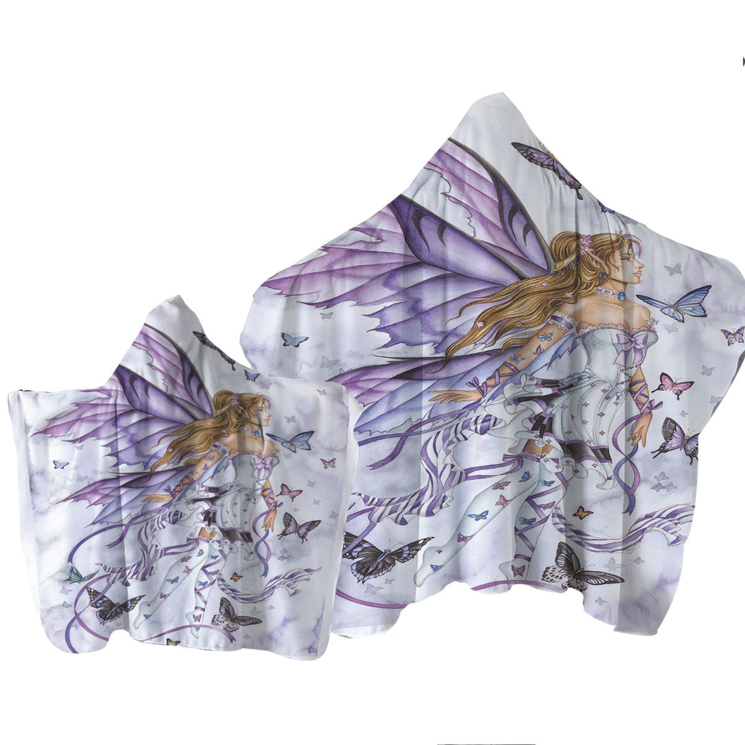 Lavender Serenade Art the Purple Butterflies and Fairy Towel with Hood