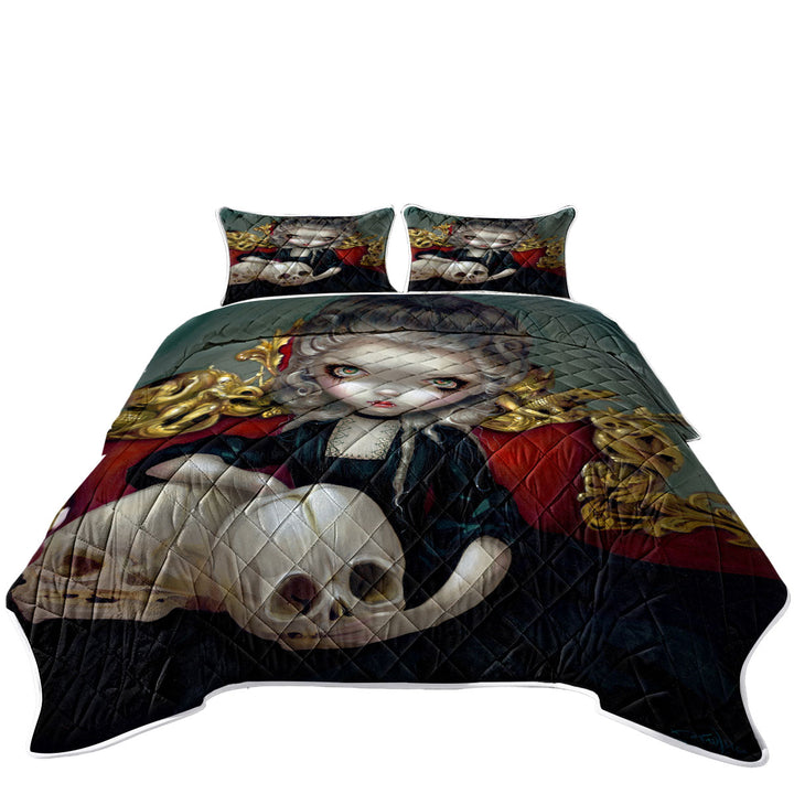Les Vampires Les Cranes Vampire Maiden and Skulls California King Quilt Sets