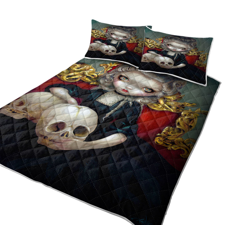Les Vampires Les Cranes Vampire Maiden and Skulls Twin Quilt