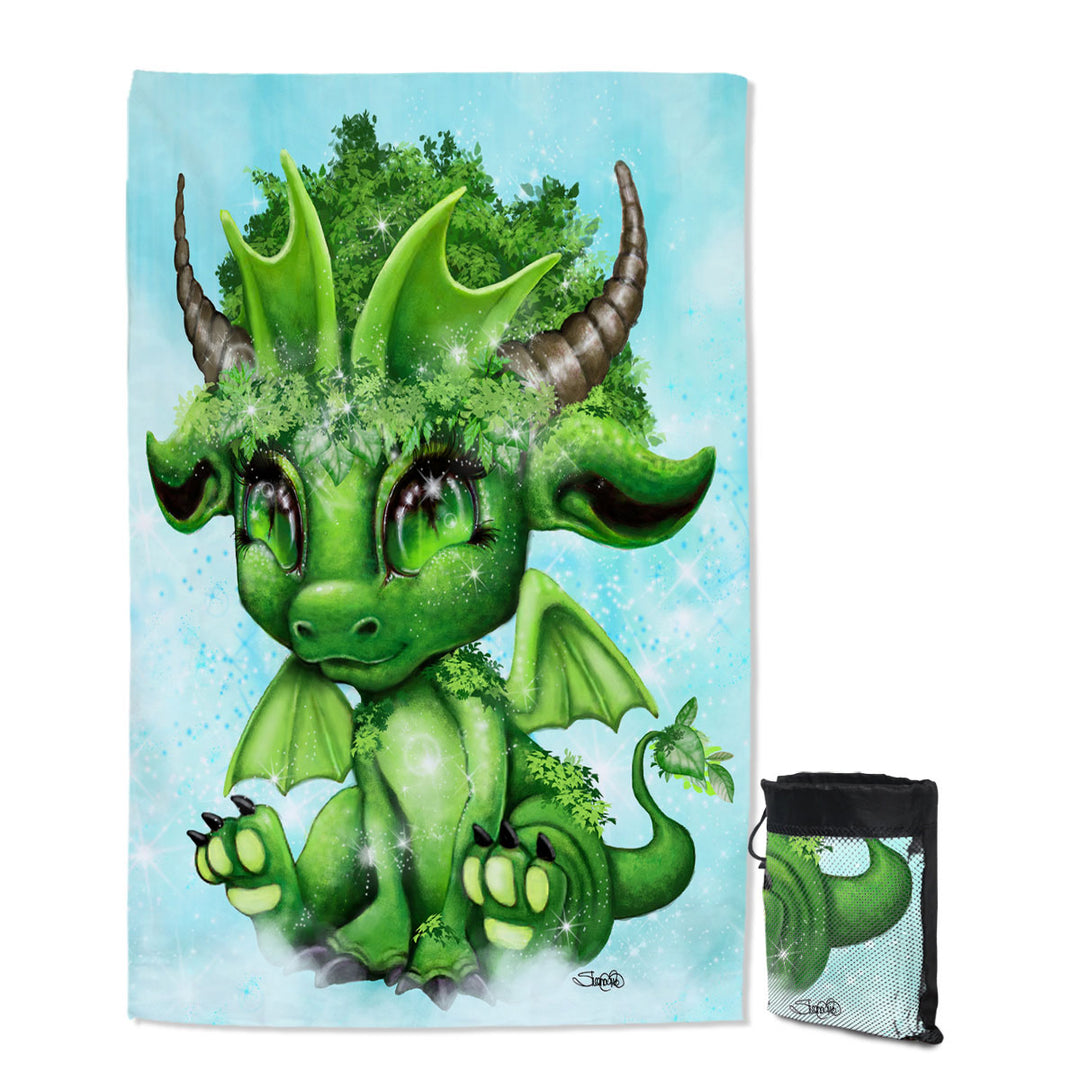 Lids Swimming Towels Cute Fantasy Creature Green Leaf Lil Dragon