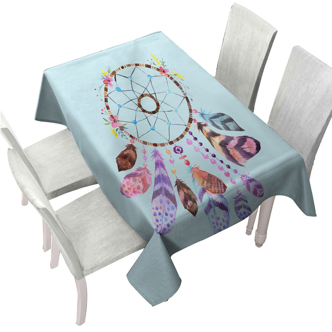 Light Blue Background Dream Catcher Table Cover