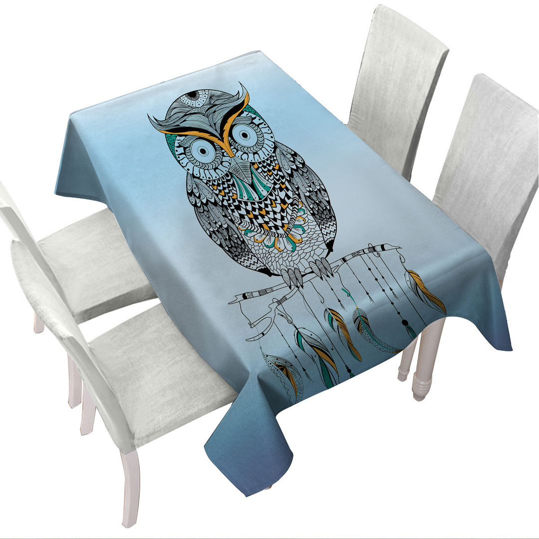Light Blue Native Owl Custom tablecloths