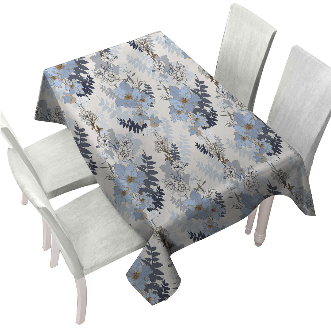 Light Blue and White Flowers Tablecloths
