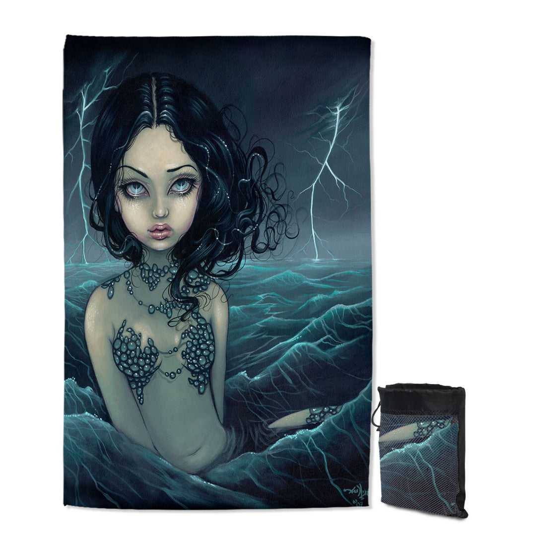 Lightning Quick Dry Beach Towel Sea Storm The Luminous Eyed Mermaid