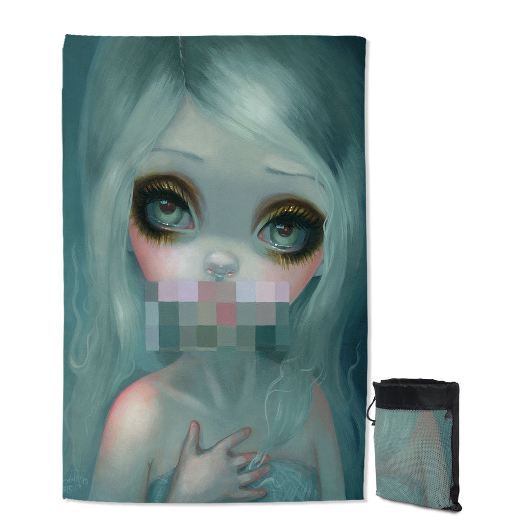 Lightweight Quick Dry Beach Towel with Fine Gothic Art Hand Painted Beautiful Girl Smile