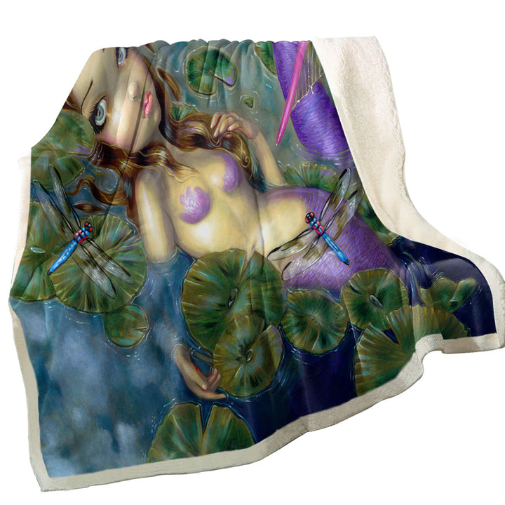 Lily Pads Dragonflies Pond Dragonfly Mermaid Throws for Sale