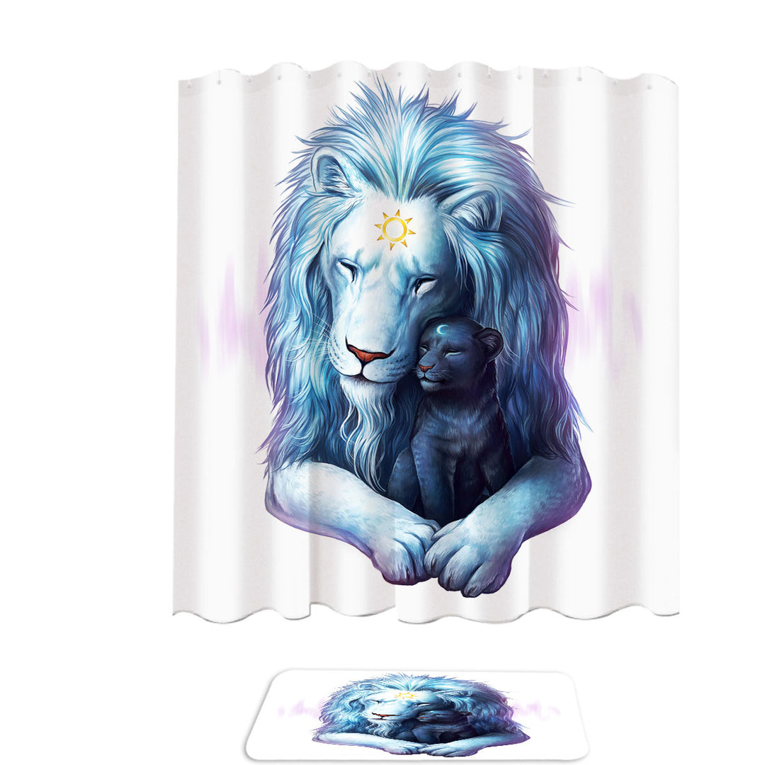 Lion Shower Curtain with Child of Light Sun Moon Cub and Lion