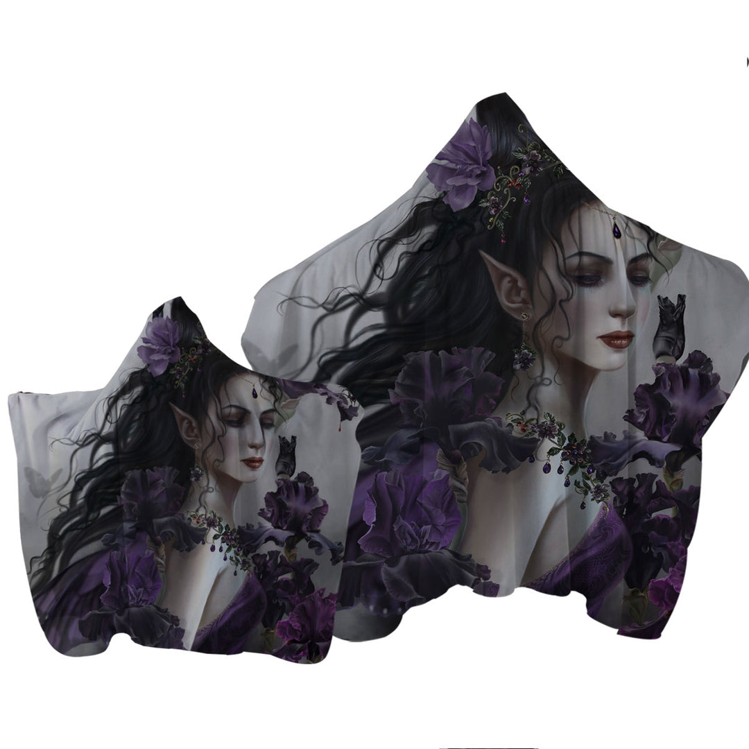 Liriel Portrait Beautiful Purple Elf Woman Hooded Beach Towel
