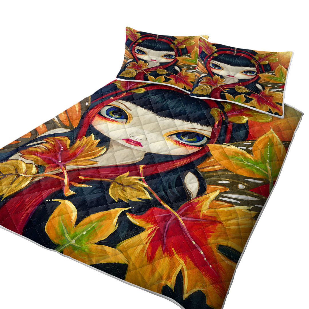 Little Autumn Leaves Big Eyed Winged Girl Quilts
