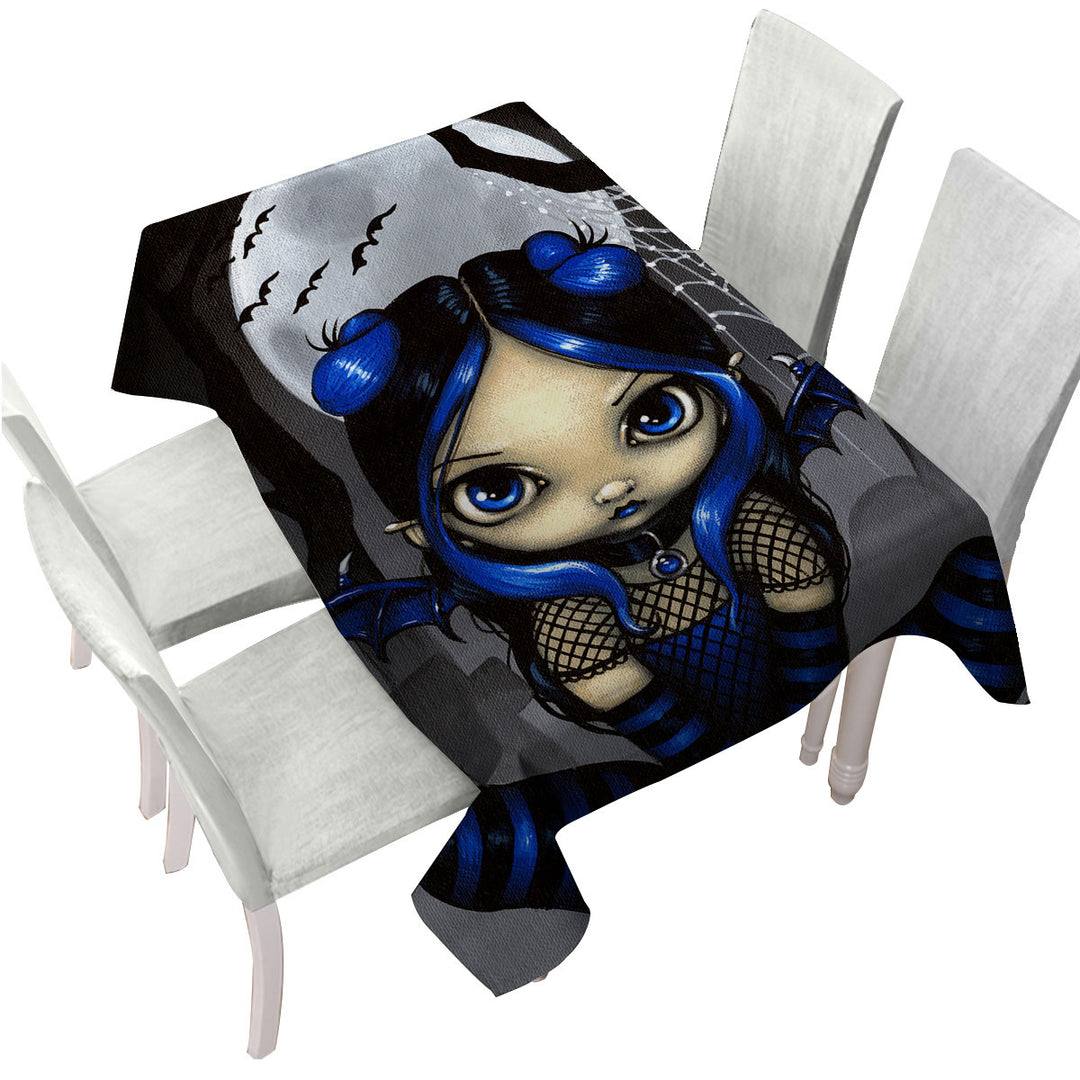 Little Batty Goth Girl and Bats Tablecloth