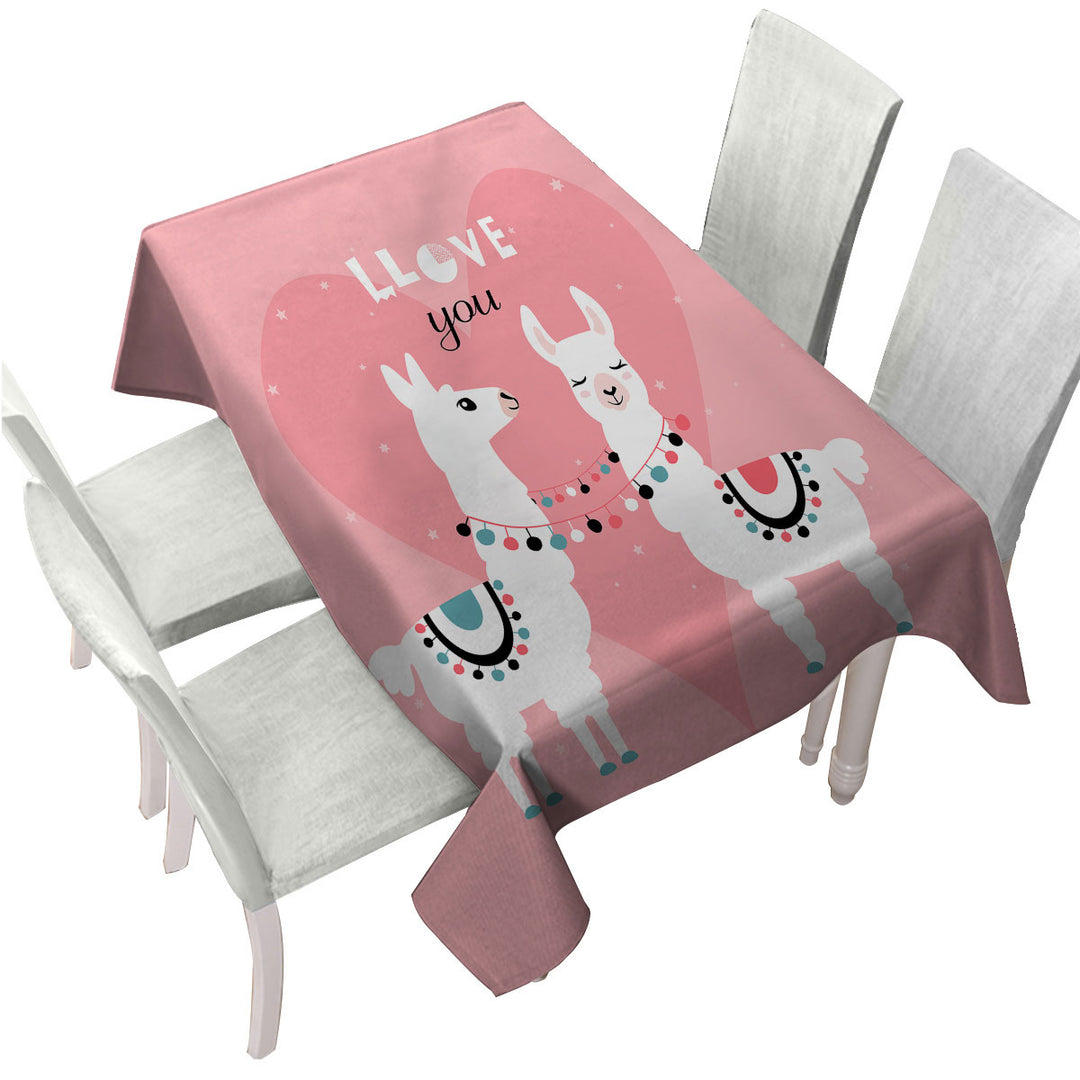 Llove You_ Cute Llamas Love Table Cover