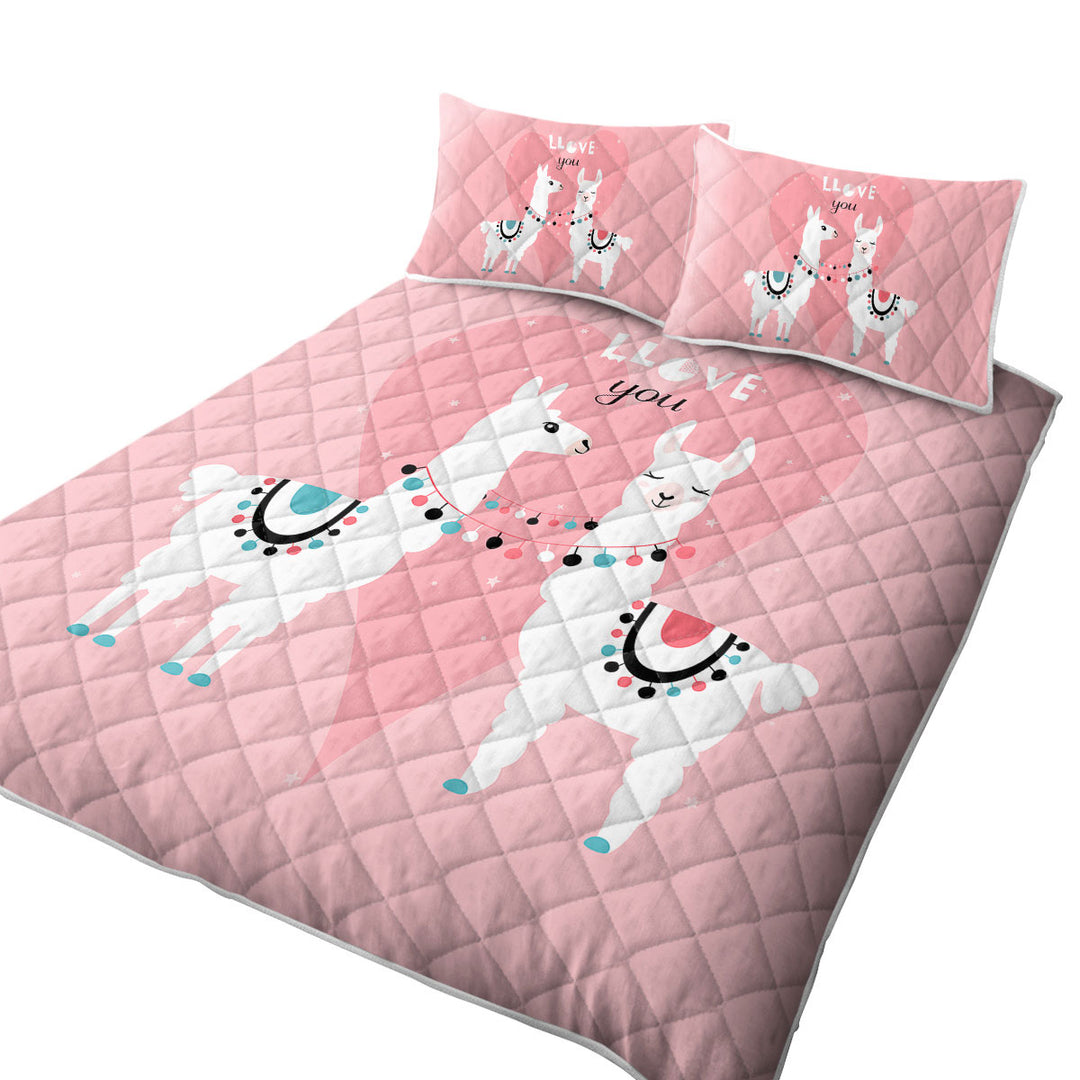 Llove You_ Cute Llamas Love Twin Quilt