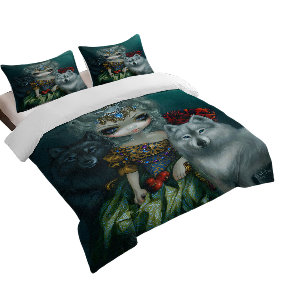Loup Garou Beautiful Priestess Maiden and Wolves Duvet Covers