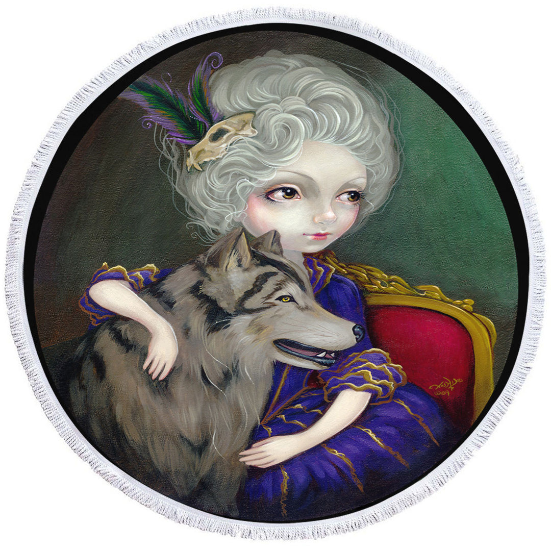 Loup Garou Big Eyed Beautiful Girl and Her Wolf Big Beach Towels