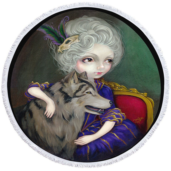 Loup Garou Big Eyed Beautiful Girl and Her Wolf Big Beach Towels