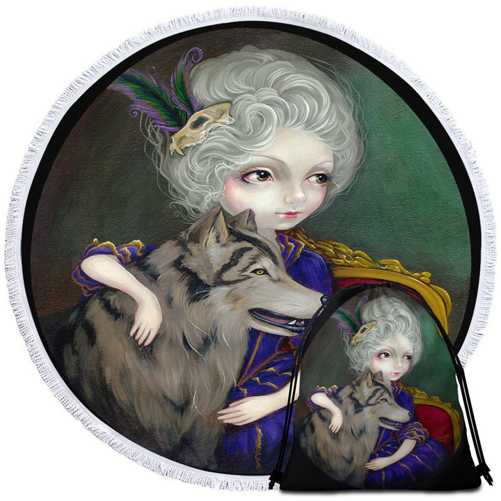 Loup Garou Big Eyed Beautiful Girl and Her Wolf Cool Beach Towels