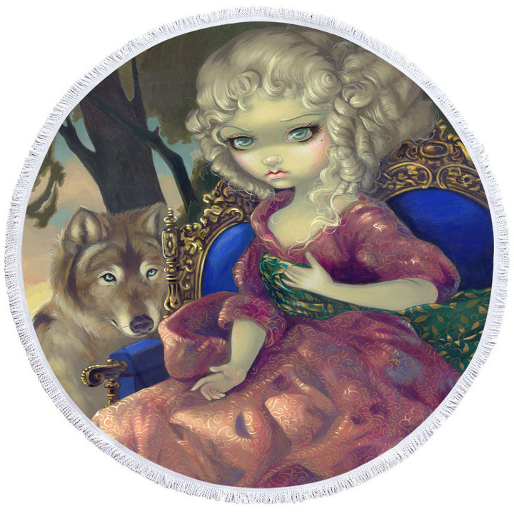 Loup Garou Fine Art the Dawn Wolf and Beautiful Girl Microfibre Beach Towels