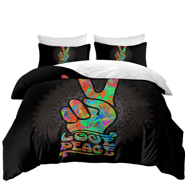Love Peace over Dark Mandala Coverlets