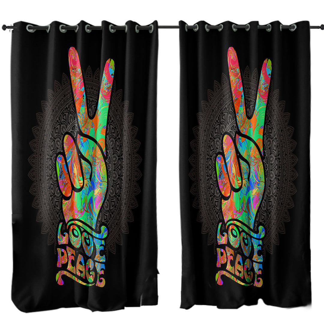Love Peace over Dark Mandala Curtains