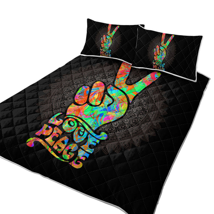 Love Peace over Dark Mandala Quilt