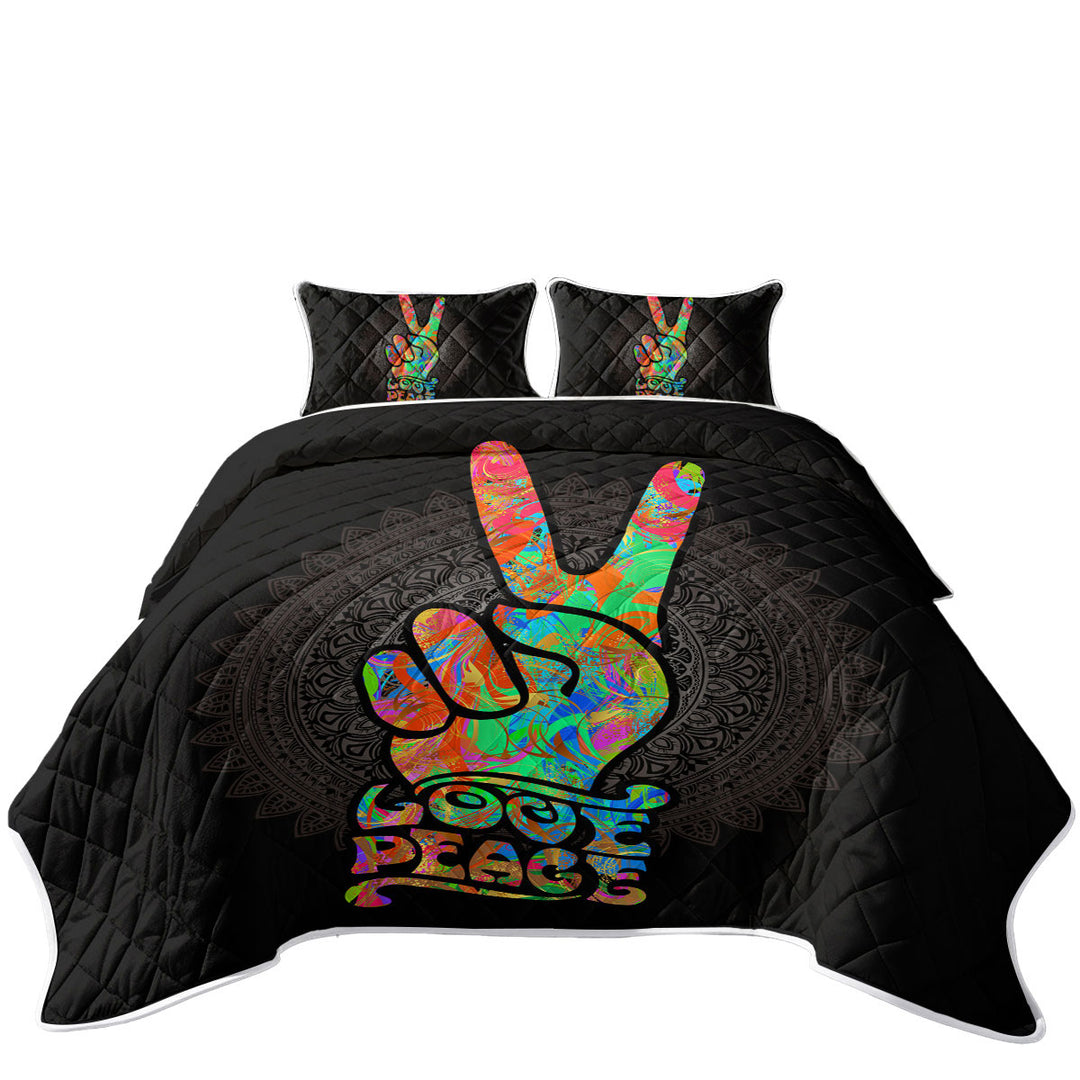Love Peace over Dark Mandala Quilts