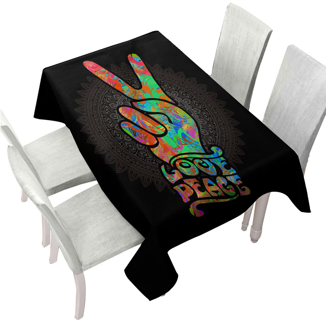 Love Peace over Dark Mandala Tablecloths