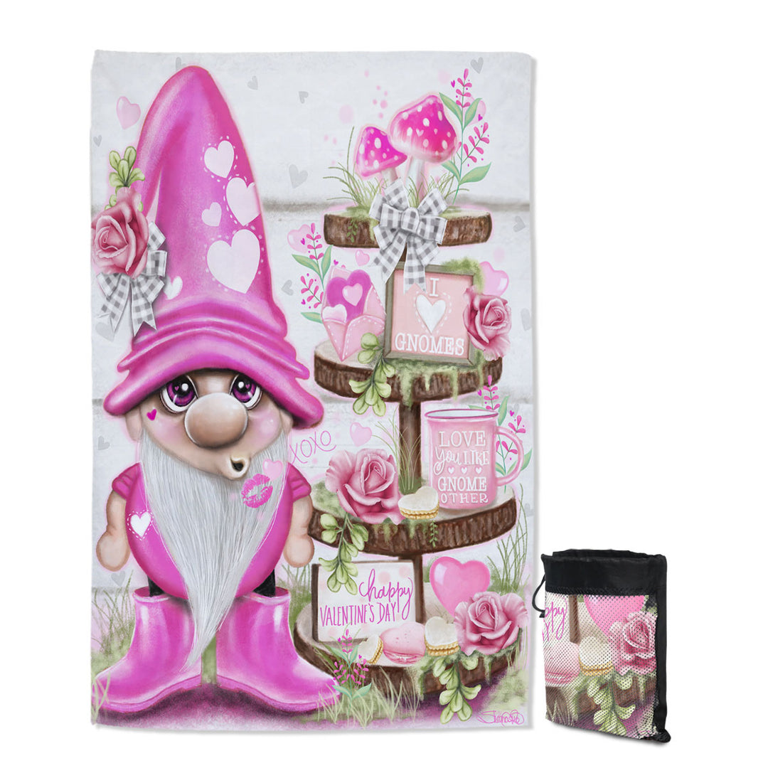 Love Quick Dry Beach Towel Pink Valentine Lil Gnome