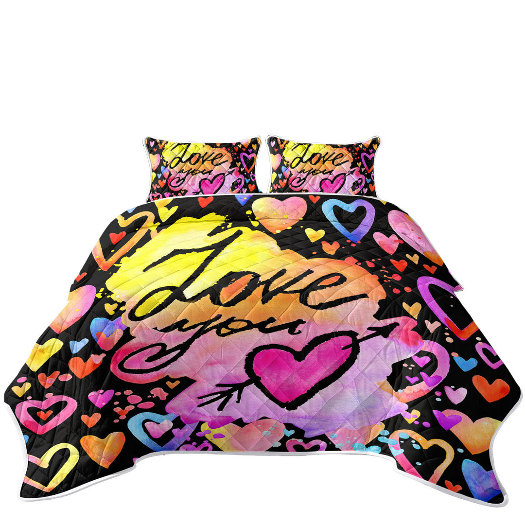Love You Colorful Hearts Coverlet
