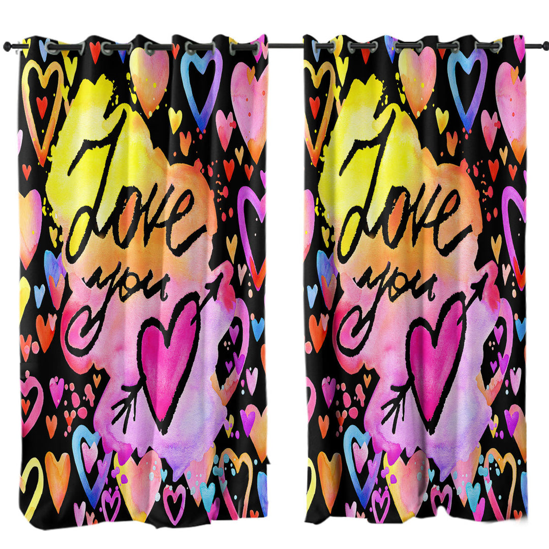 Love You Colorful Hearts Curtain