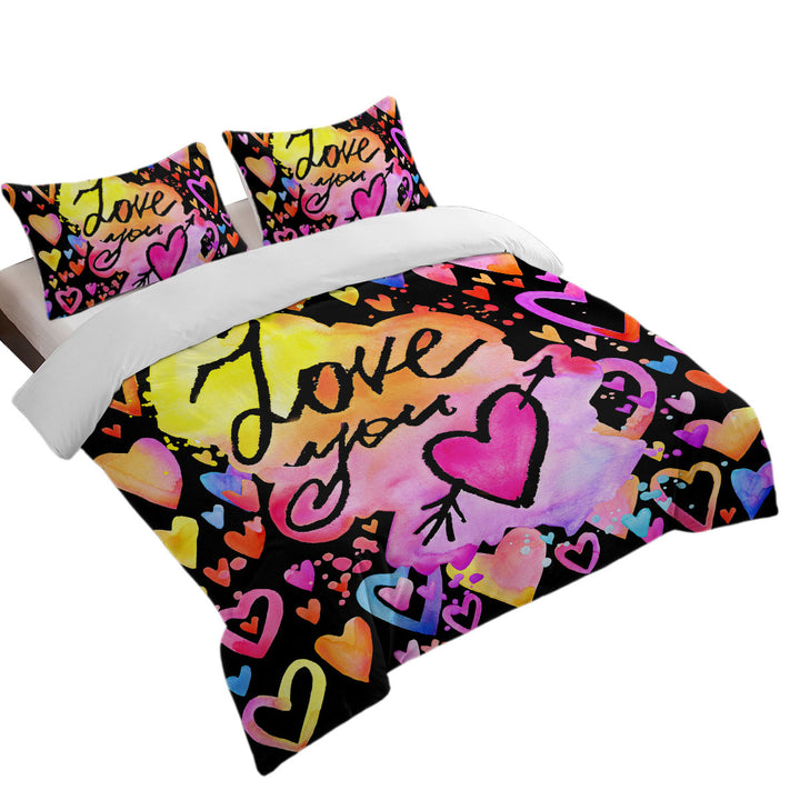 Love You Colorful Hearts Oversized King Duvet Cover