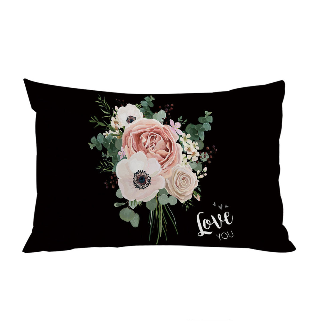 Love You White Flowers Bouquet Pillowcase