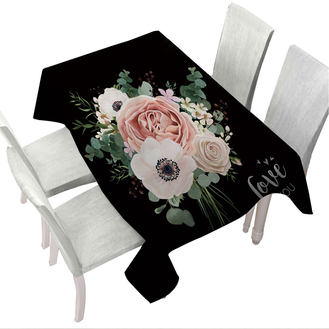Love You White Flowers Bouquet Tablecloths