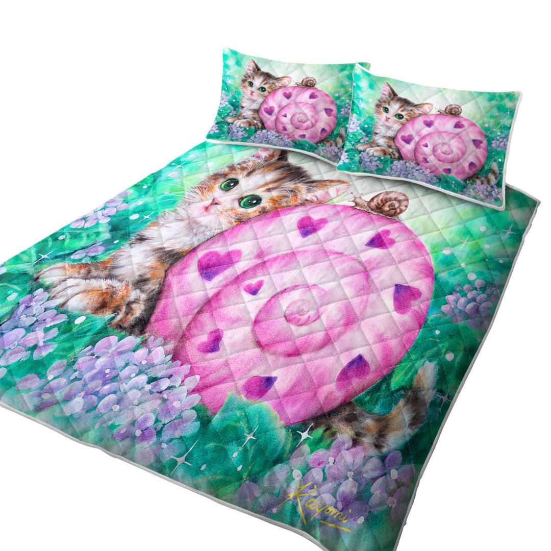 Lovely Art Drawings Kitten and Snail Friendship Quilts