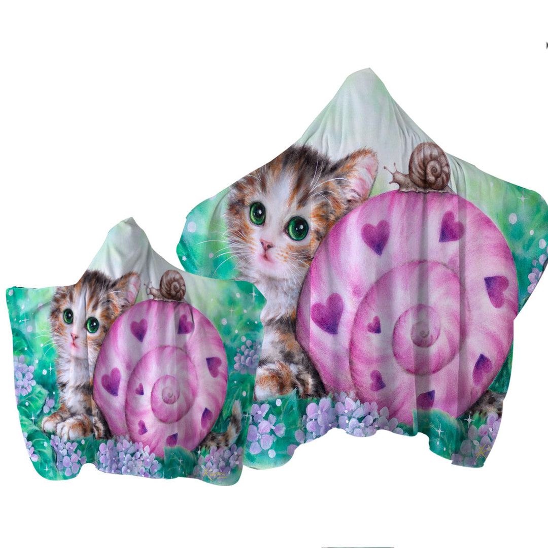 Lovely Art Drawings Kitten and Snail Friendship Towel Hoodie