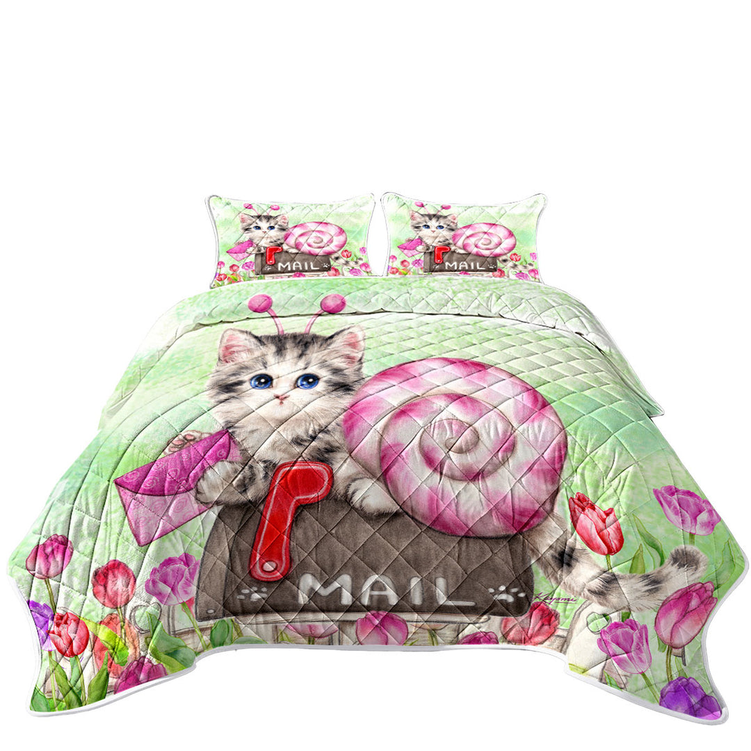 Lovely Art Drawings Snail Kitten and Tulips Quilts