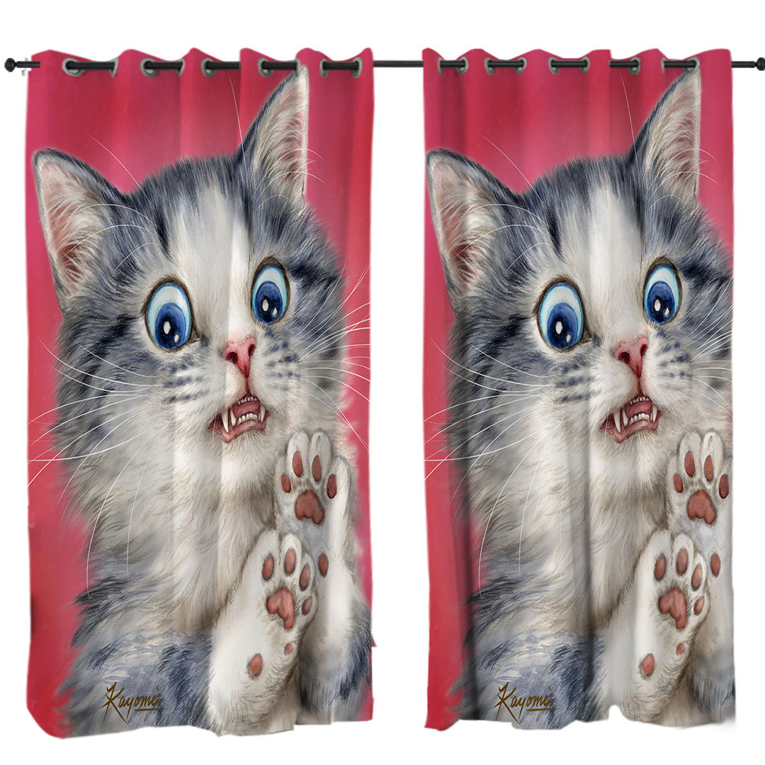 Lovely Baby Blue Eyes Scared Cat Drapes for Living Room