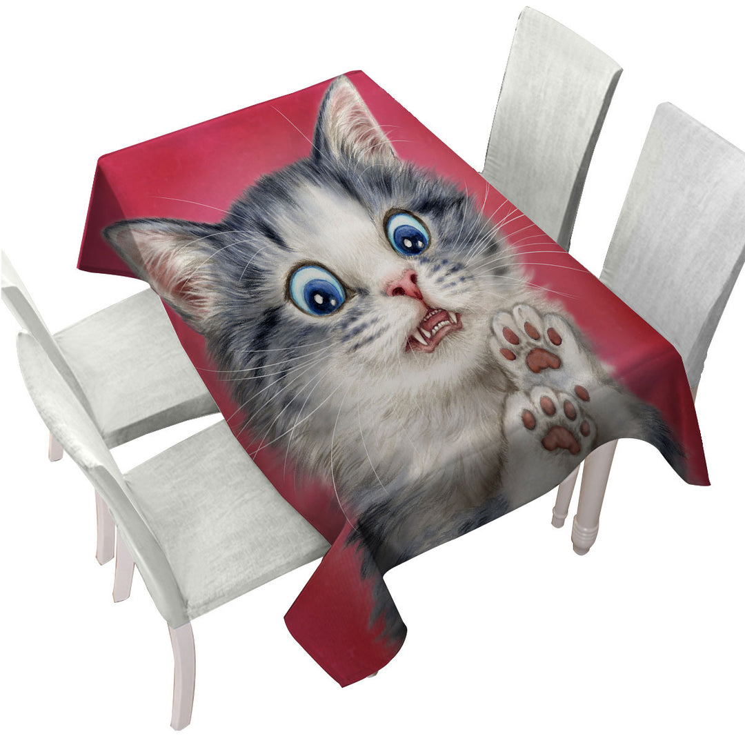 Lovely Baby Blue Eyes Scared Cat Tablecloth