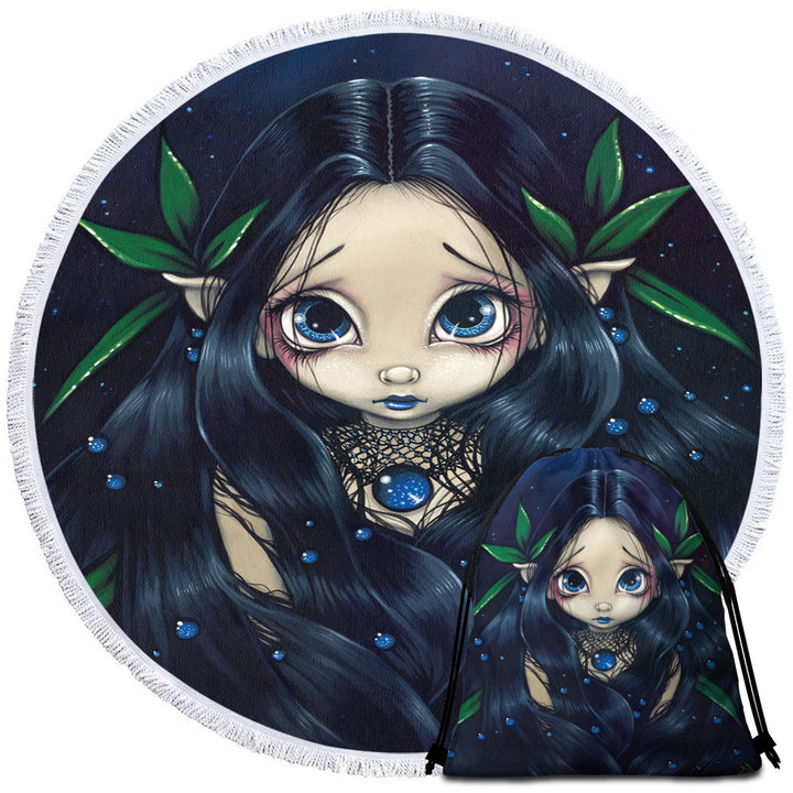 Lovely Beach Towel is the Night Dark Raven Hair Elf Fairy
