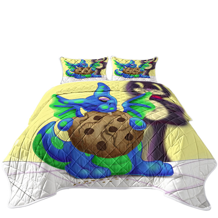 Lovely Dragon Eating a Cookie California King Quilt Sets