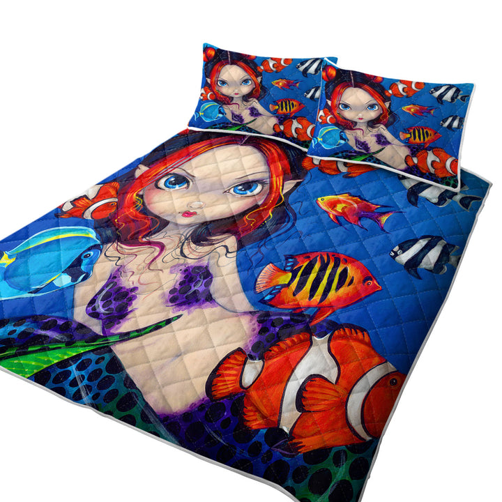 Lovely Fantasy Creature Mermaid with Tropical Fish Quilts