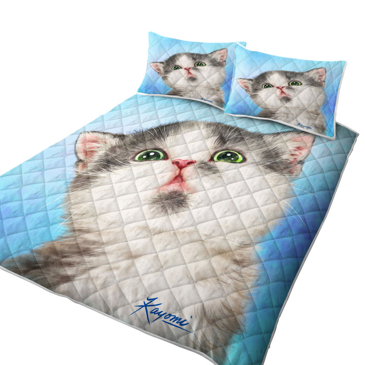 Lovely Grey White Kitten for Children Daybed Covers Sets